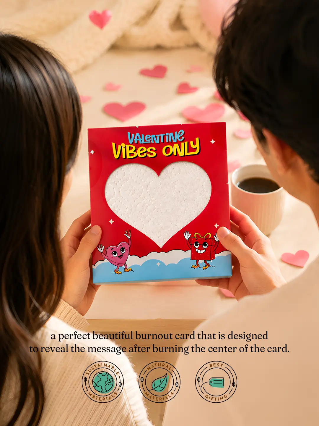 Floating Hearts Burnout Fire Card – Burn to Reveal Hidden Love Message | Unique Valentine’s Day Gift