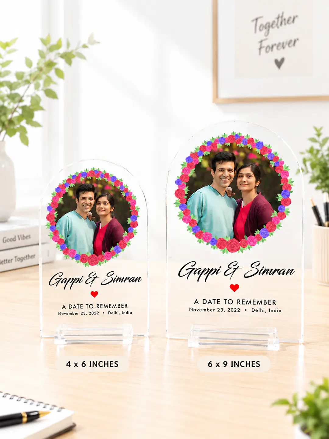 Flower Garland Personalized Acrylic Desk Stand – Custom Photo, Name, Spotify Song & Memory Keepsake