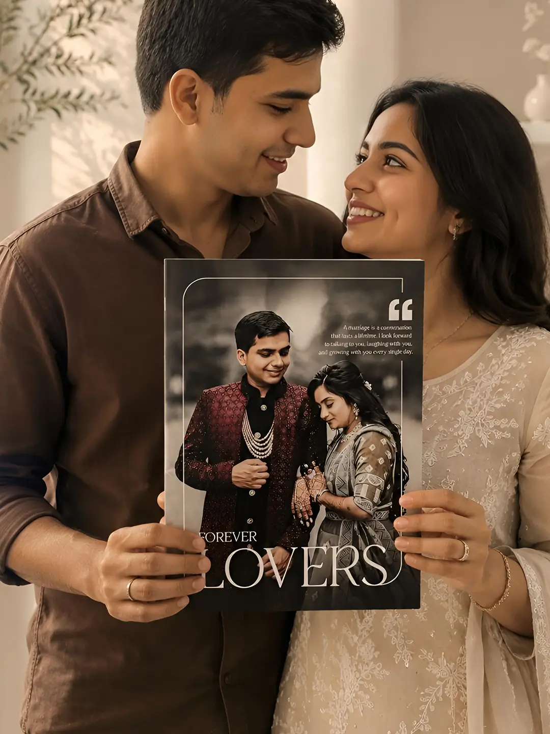 Forever Lovers Magazine with personalized couple photos and custom love story displayed across 12 A4 magazine pages