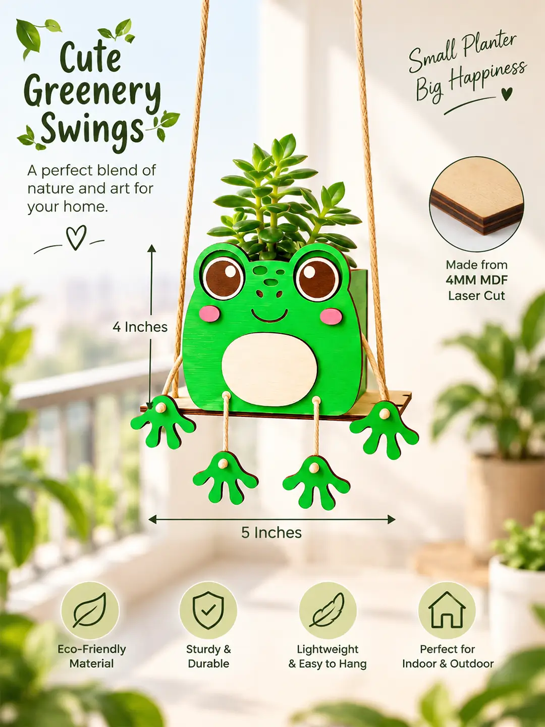 DIY Frog Swinger Planter for Kids – 4MM MDF Wooden Painting & Craft Kit | Ages 6–10 | Birthday Return Gift