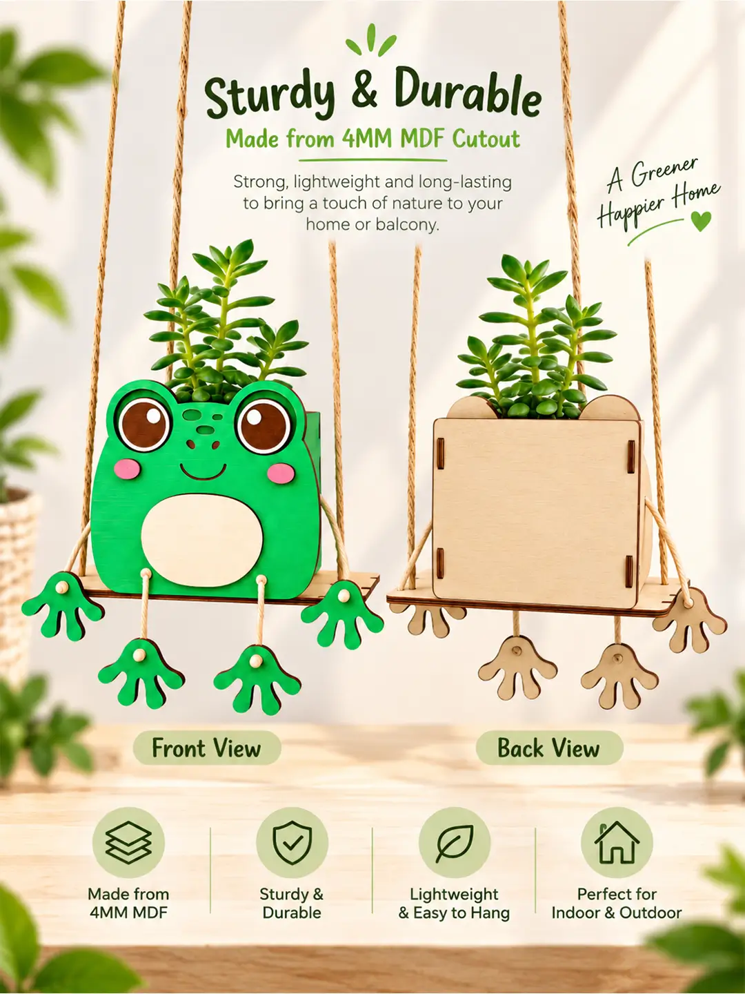 DIY Frog Swinger Planter for Kids – 4MM MDF Wooden Painting & Craft Kit | Ages 6–10 | Birthday Return Gift