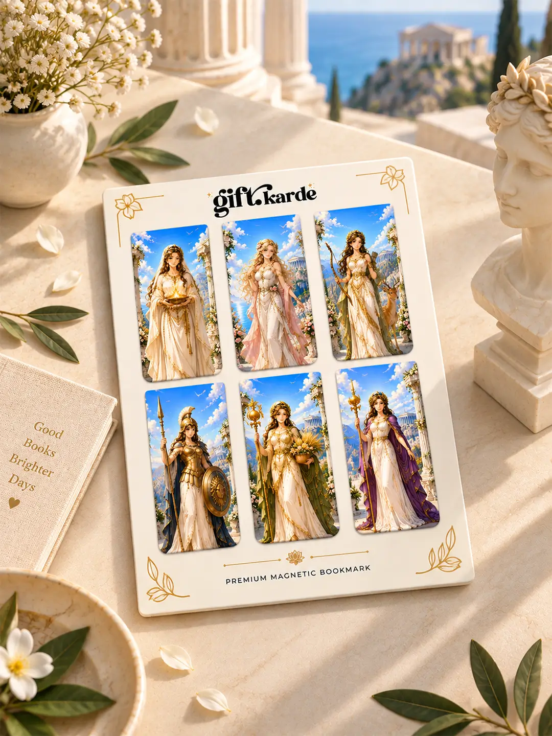Greek Goddesses Magnetic Bookmark Set of 6 with laminated goddess designs