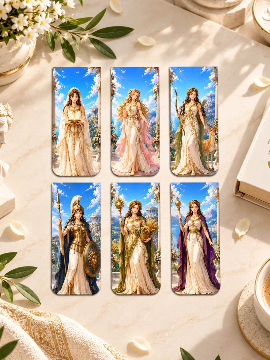 Greek Goddesses Magnetic Bookmark Set of 6 – Laminated Greek Goddess Bookmarks for Book Lovers