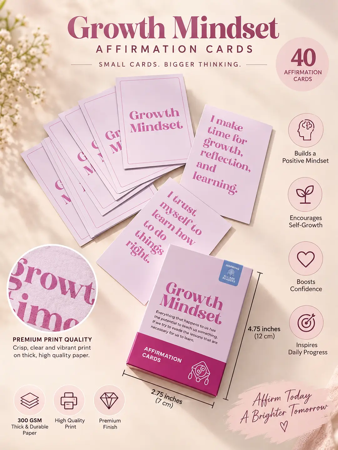 Growth Mindset Affirmation Cards – 40 Inspirational Positive Affirmation Cards