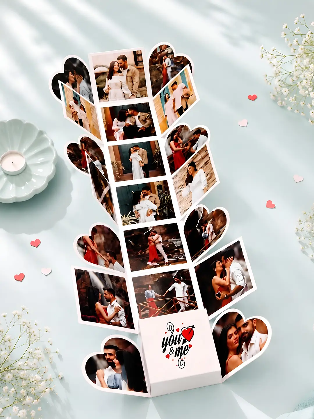 Rollout Heart Box Greeting Card | Personalized Photo Memory Box Gift for Anniversary & Birthday