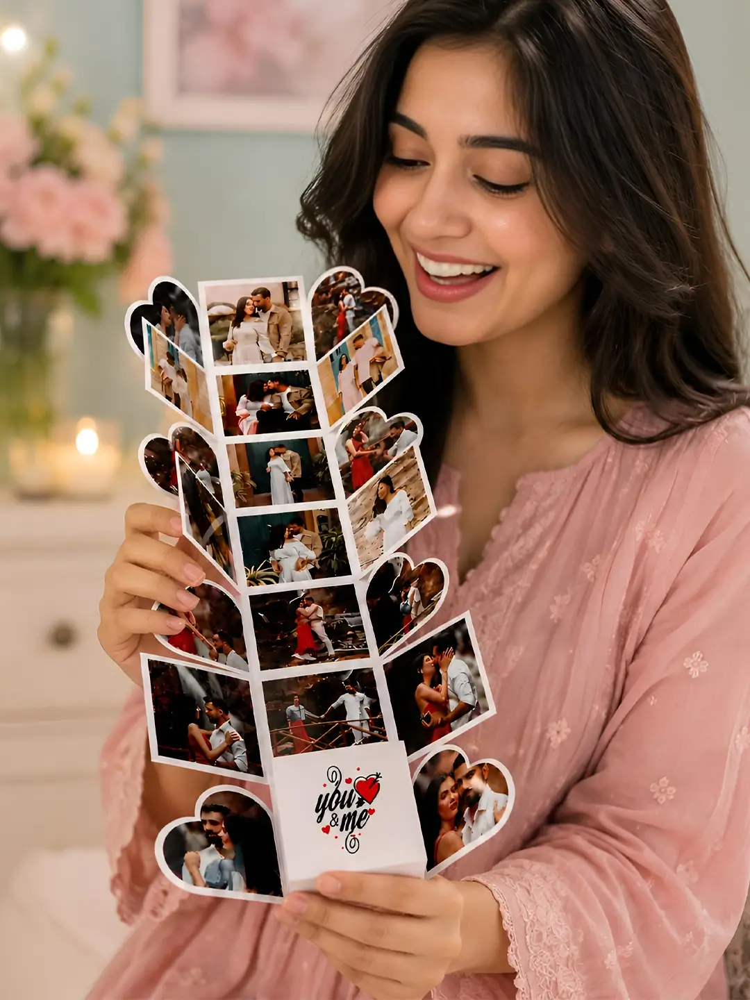 Rollout Heart Box Greeting Card | Personalized Photo Memory Box Gift for Anniversary & Birthday