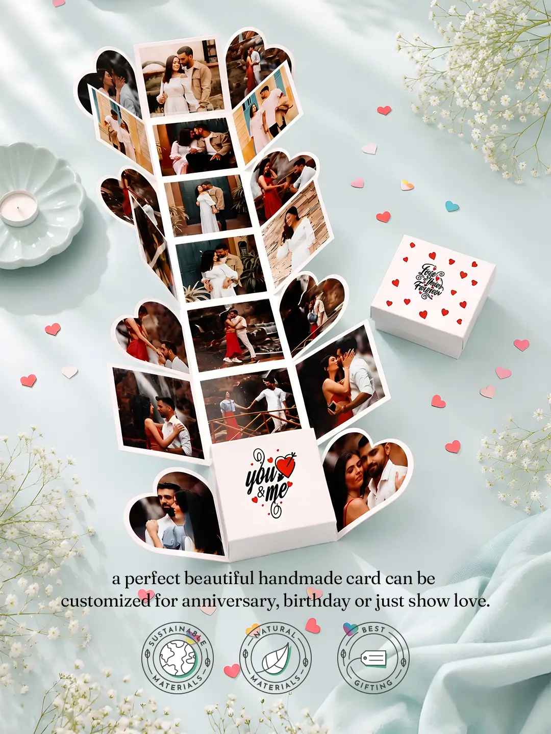 Rollout Heart Box Greeting Card | Personalized Photo Memory Box Gift for Anniversary & Birthday