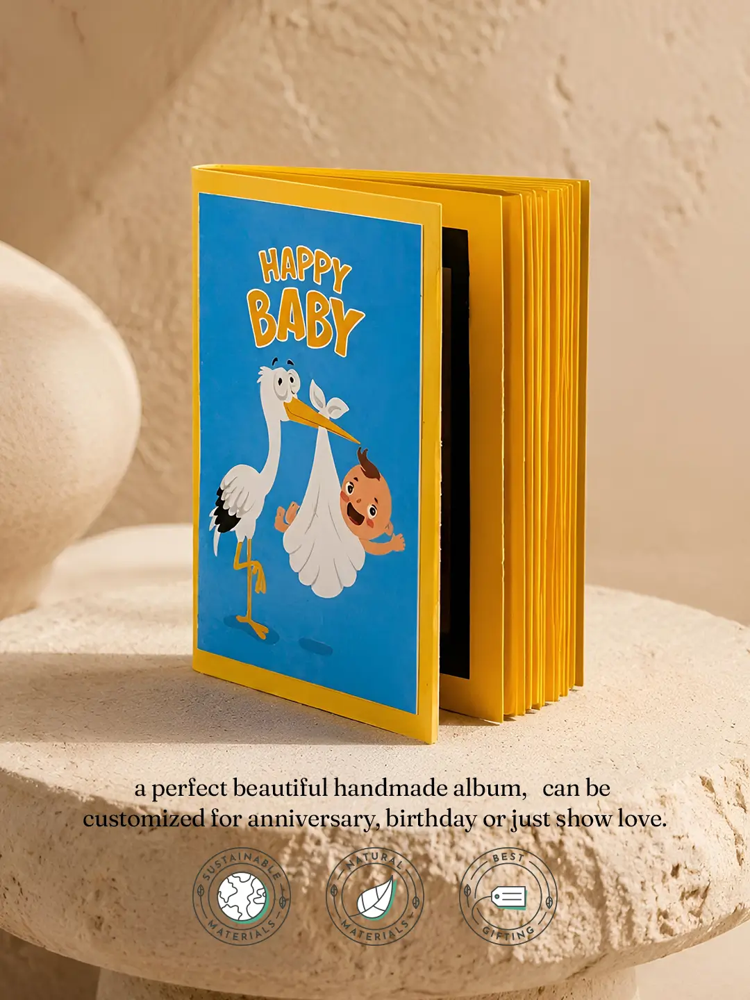 Happy Baby Photo Album – Personalized 20 Photo Baby Memory Album with Custom Covers