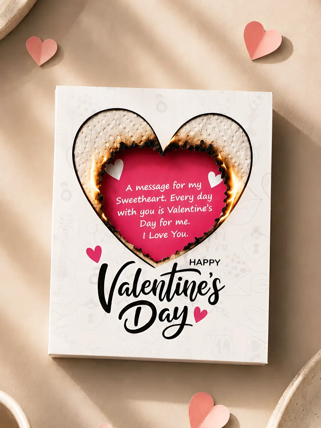 Happy Valentine Burnout Fire Card – Burn to Reveal Hidden Love Message | Unique Valentine’s Day Gift
