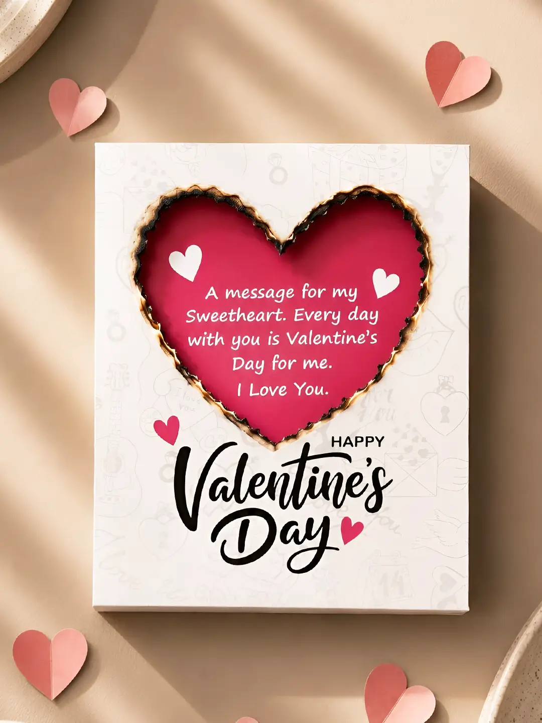 Happy Valentine Burnout Fire Card – Burn to Reveal Hidden Love Message | Unique Valentine’s Day Gift
