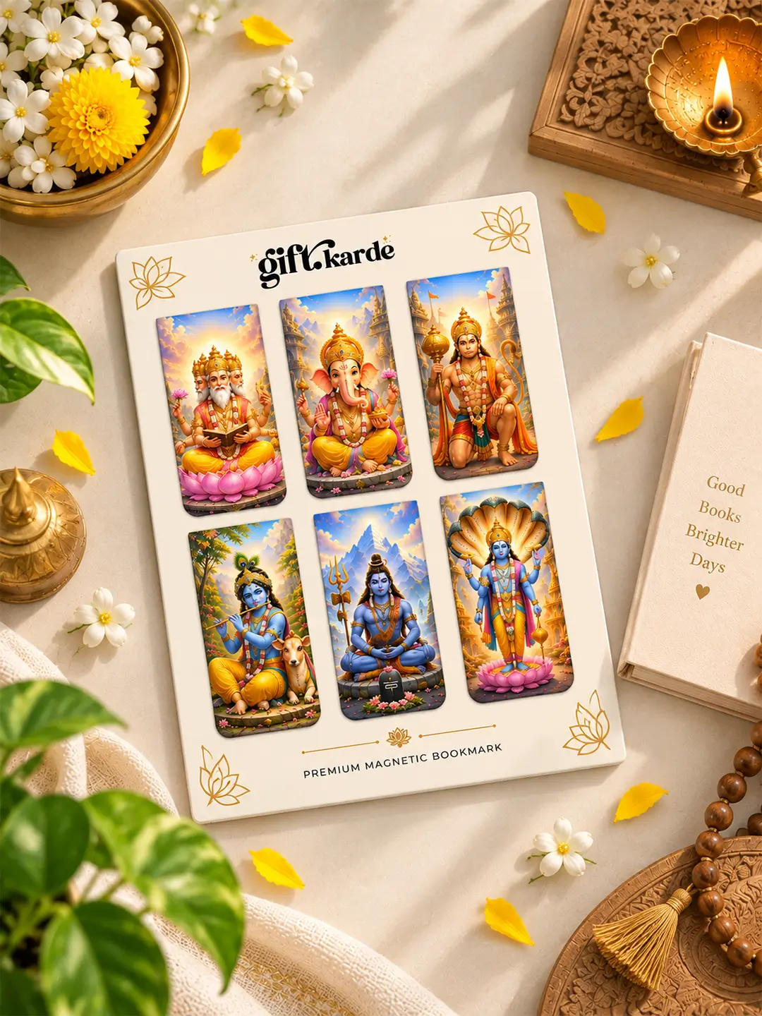 Indian God Magnetic Bookmark Set of 6 with laminated devotional designs