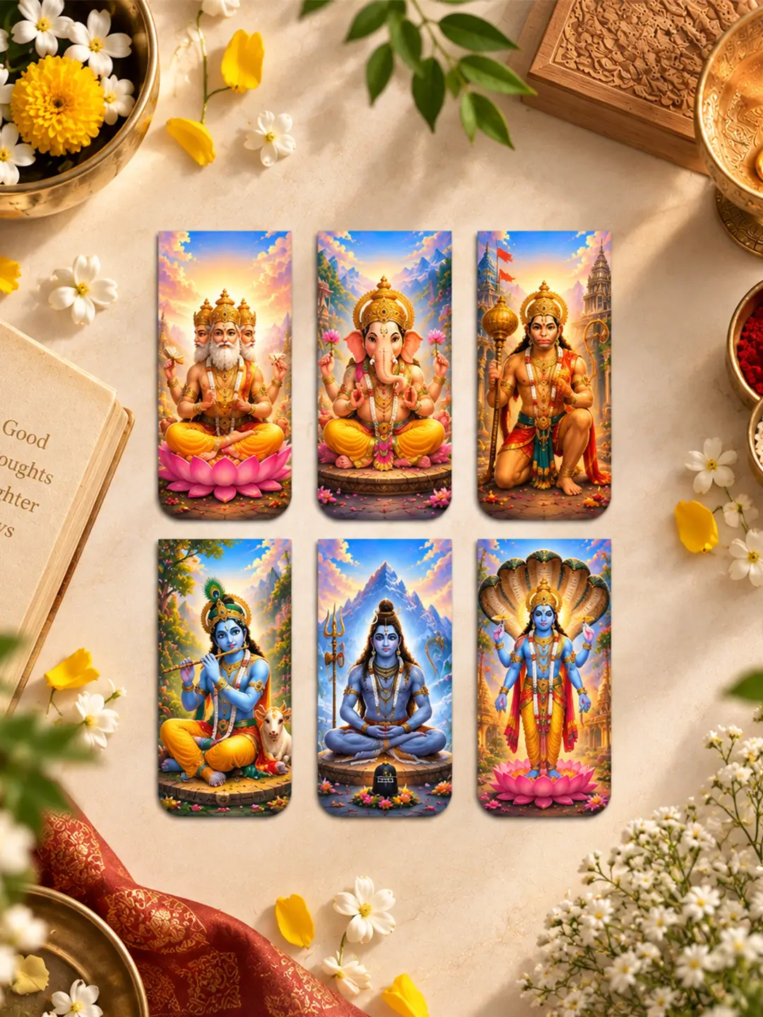 Indian God Magnetic Bookmark Set of 6 – Laminated Religious Magnetic Bookmarks for Book Lovers