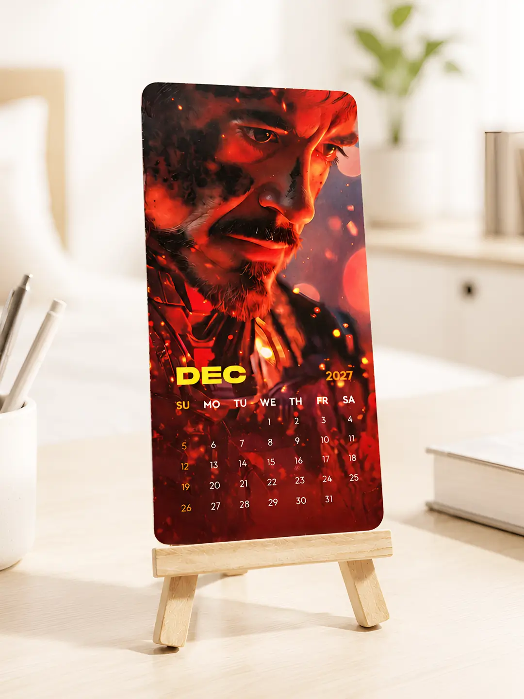 Ironman Mini Desk Calendar 2027 with 12 month calendar set and wooden stand