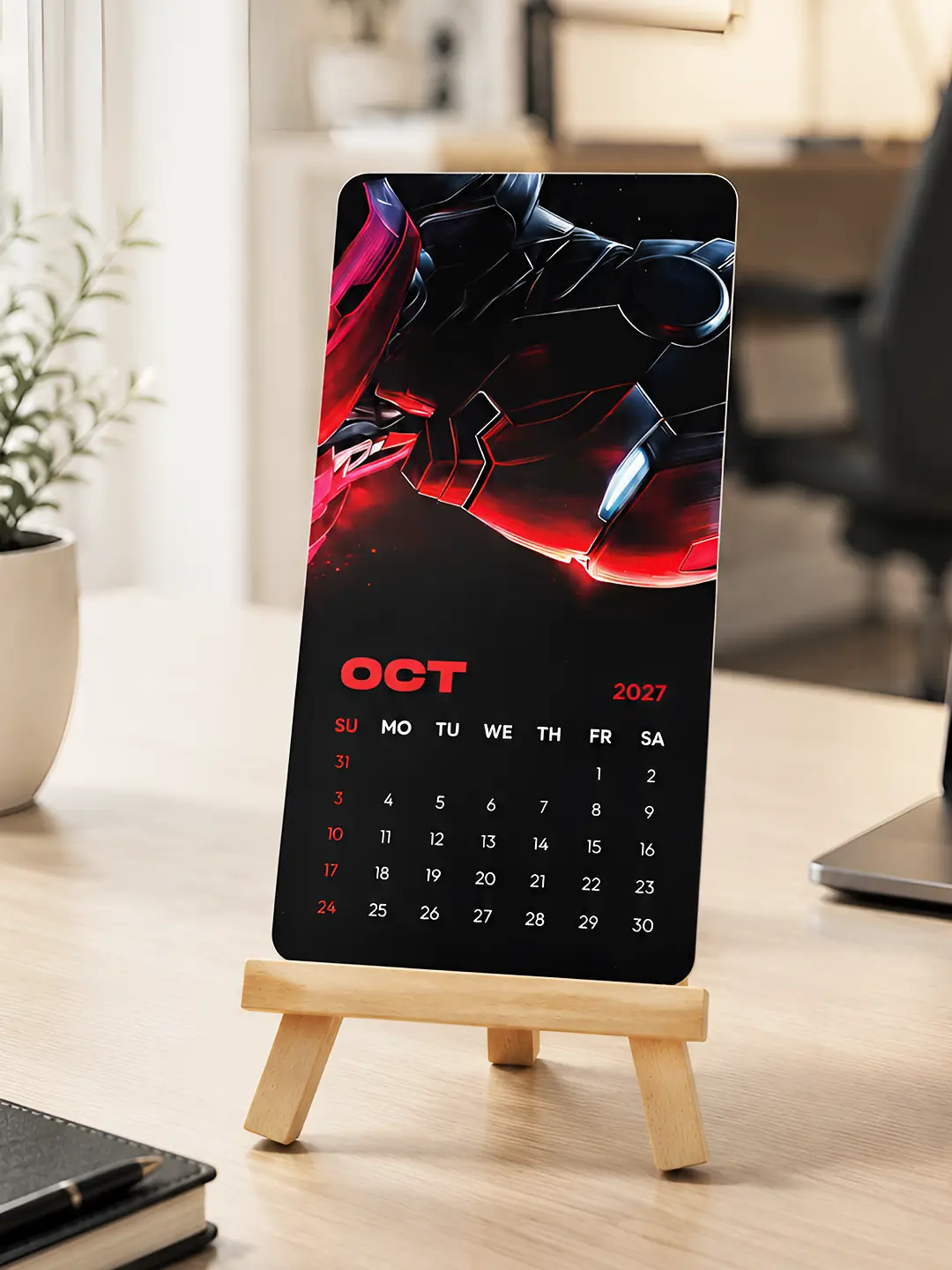Ironman Mini Desk Calendar 2027 – 12-Month Table Calendar with Wooden Stand