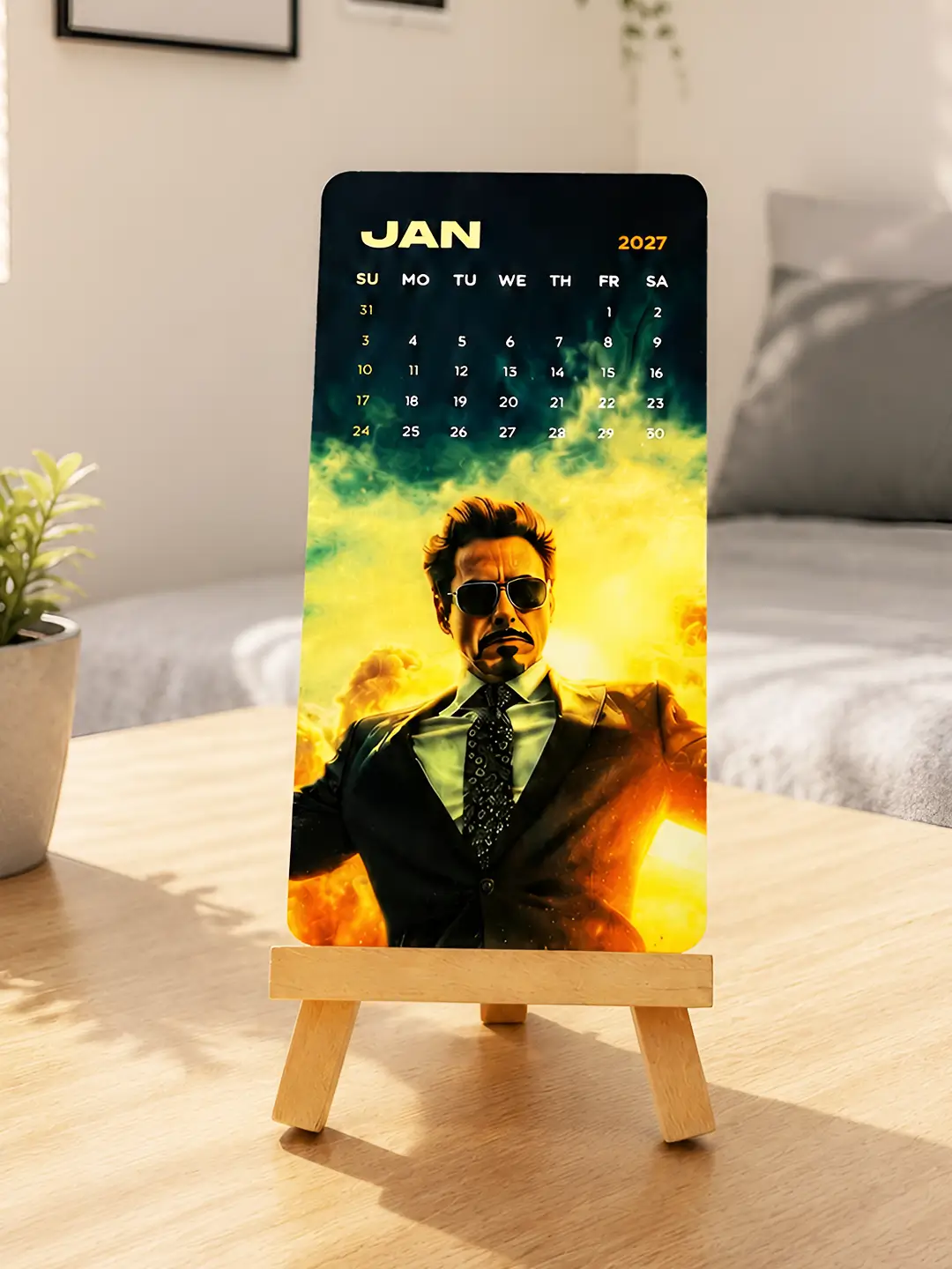 Ironman Mini Desk Calendar 2027 – 12-Month Table Calendar with Wooden Stand