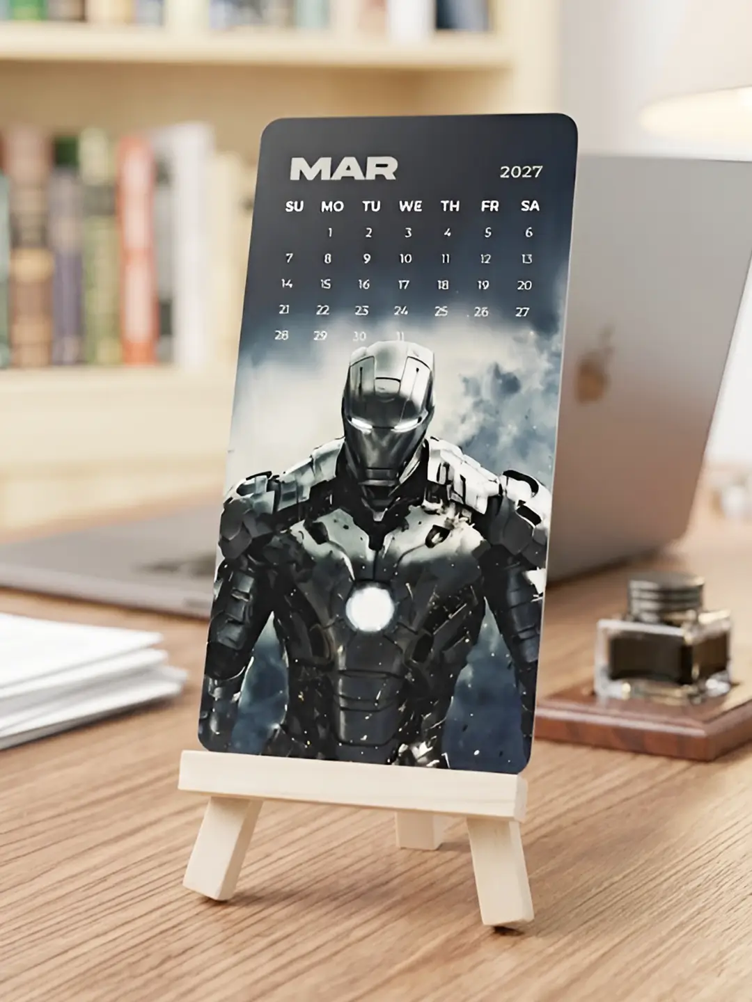 Ironman Mini Desk Calendar 2027 – 12-Month Table Calendar with Wooden Stand