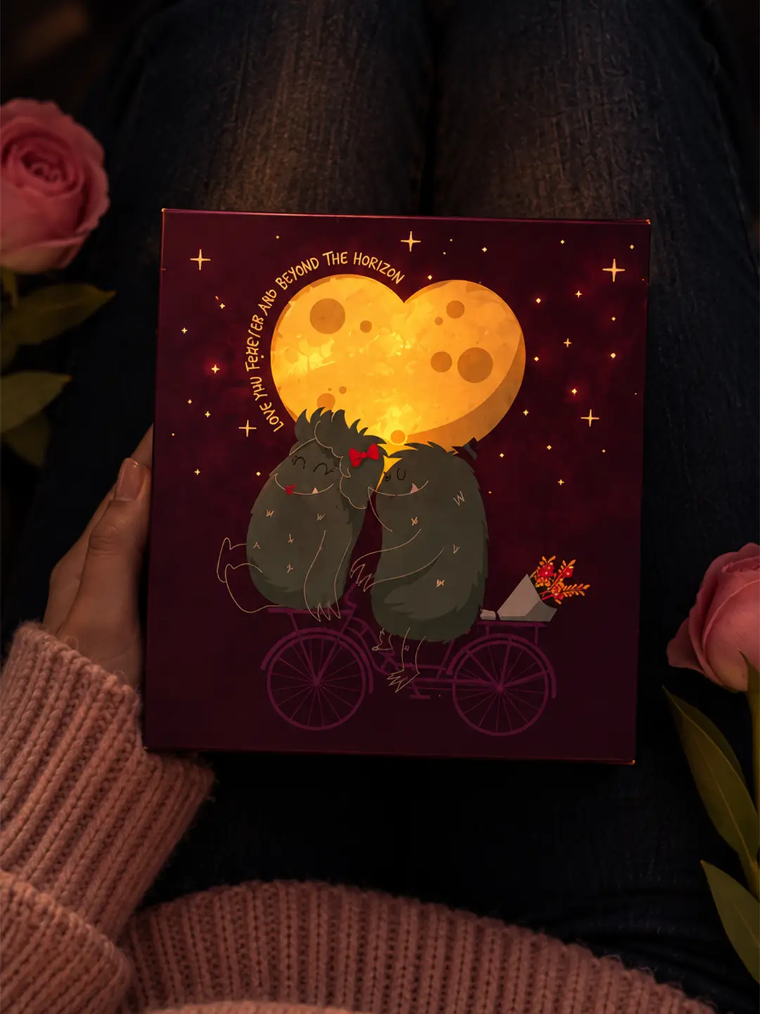 Love Beyond Horizon Lightup Card glow-up box card with romantic couple under glowing moon