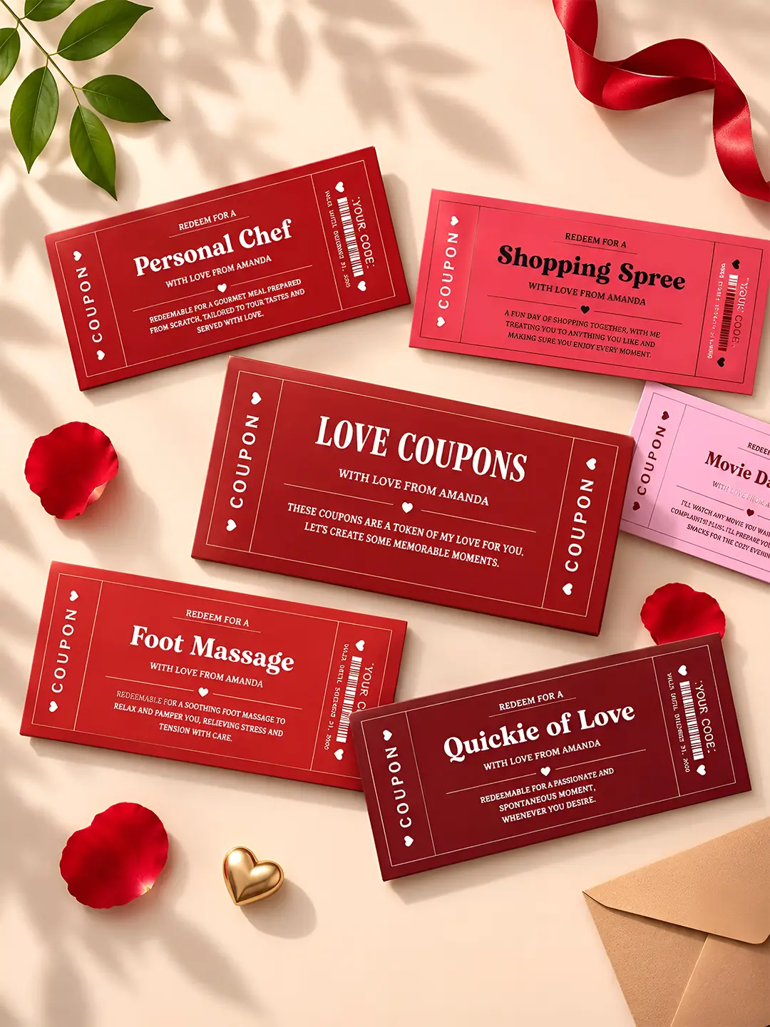Love Coupons – 30 Romantic Vouchers for Your Loved One | Personalized Love Coupon Book