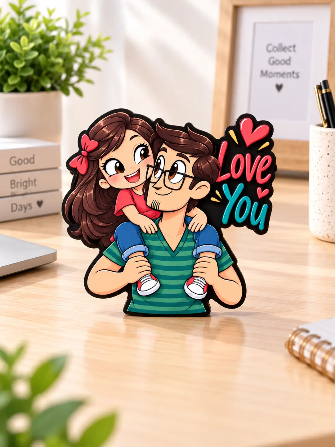 Love for Daughter Fridge Magnet featuring dad and daughter design made from 4mm MDF wood