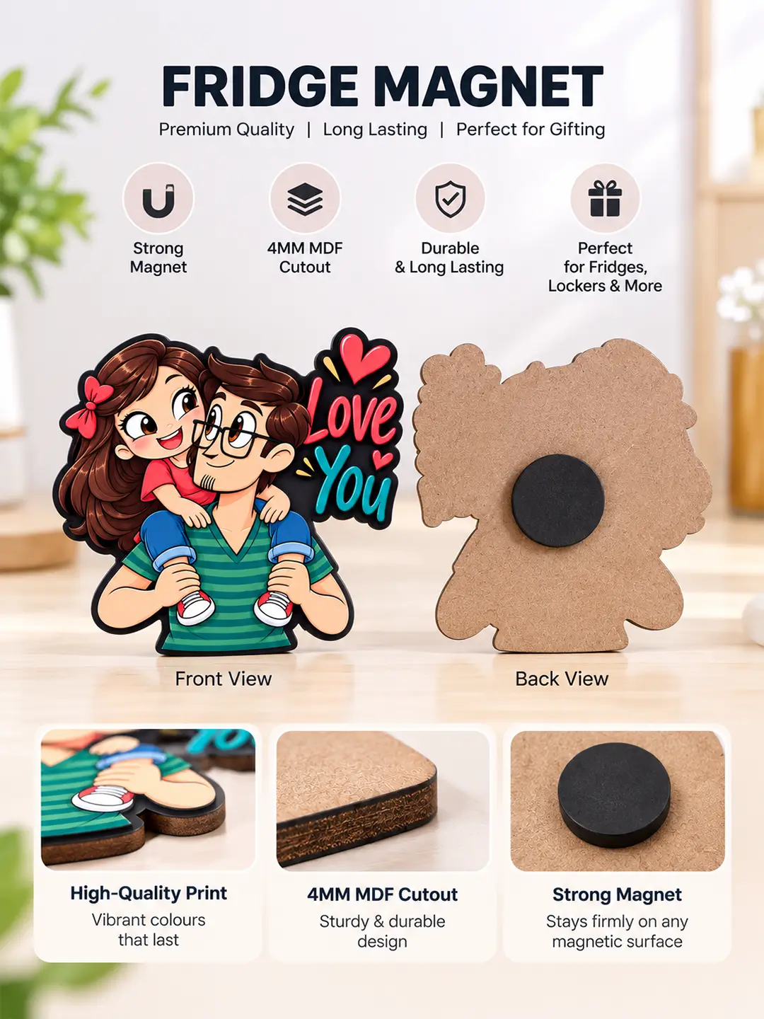 Love for Daughter Fridge Magnet – 4mm MDF Wooden Dad & Daughter Love Magnet with Strong Back Magnet