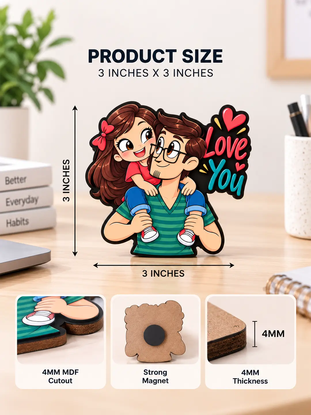 Love for Daughter Fridge Magnet – 4mm MDF Wooden Dad & Daughter Love Magnet with Strong Back Magnet