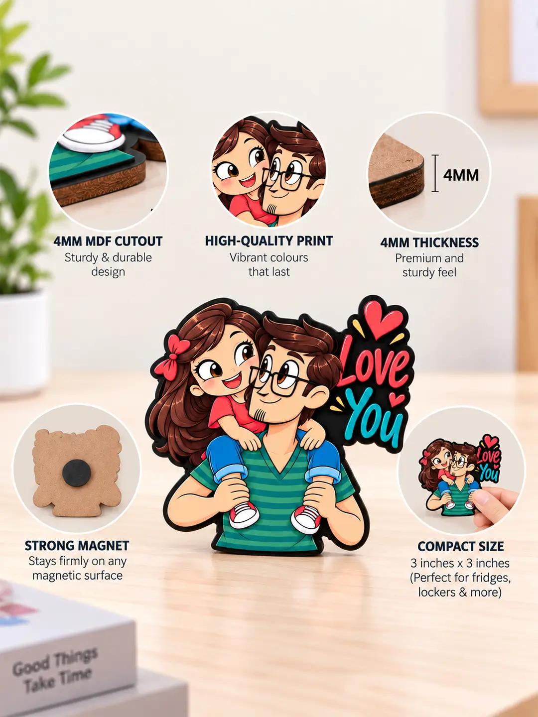 Love for Daughter Fridge Magnet – 4mm MDF Wooden Dad & Daughter Love Magnet with Strong Back Magnet