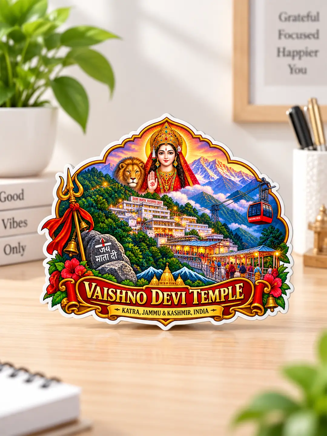 Maa Vaishnodevi Fridge Magnet featuring Mata Vaishno Devi Temple design made from 4mm MDF wood
