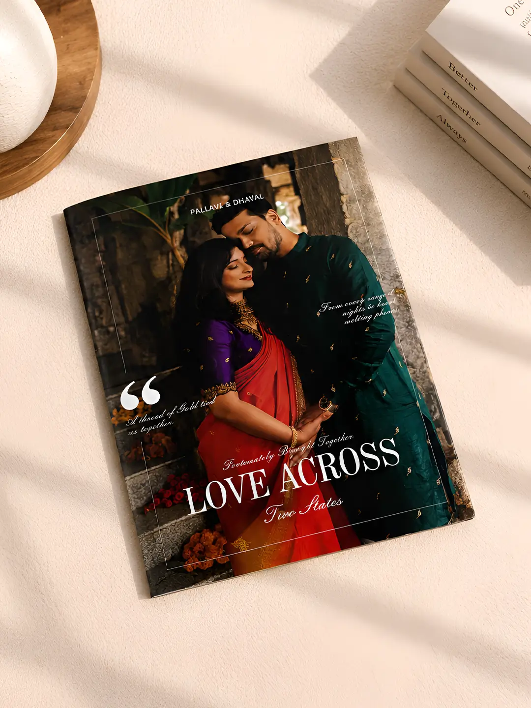 Marriage Magazine with custom couple photos and love story displayed across A4 magazine pages