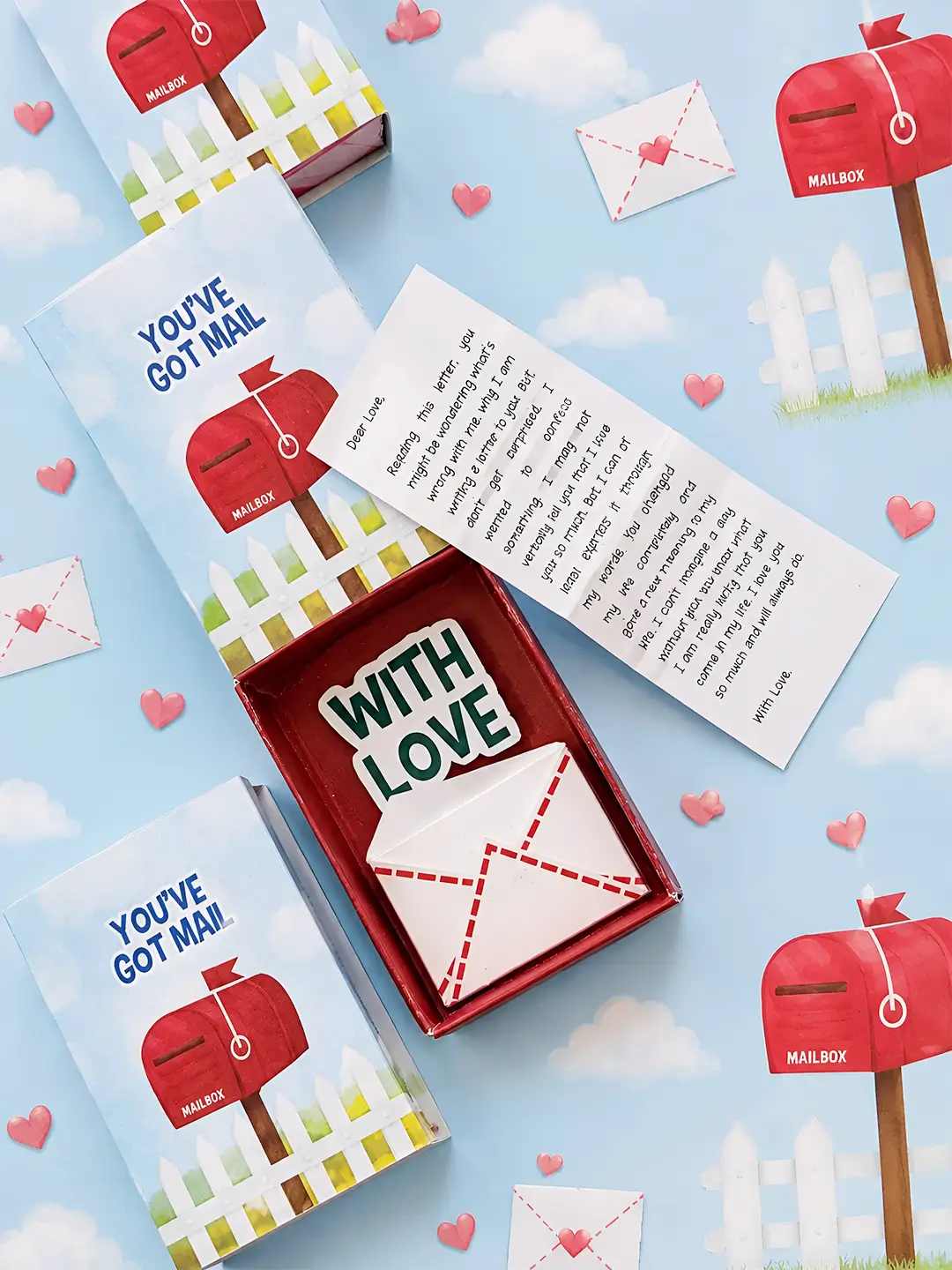 You've Got Mail Matchbox Fridge Magnet with red mailbox, With Love message and envelope surprise