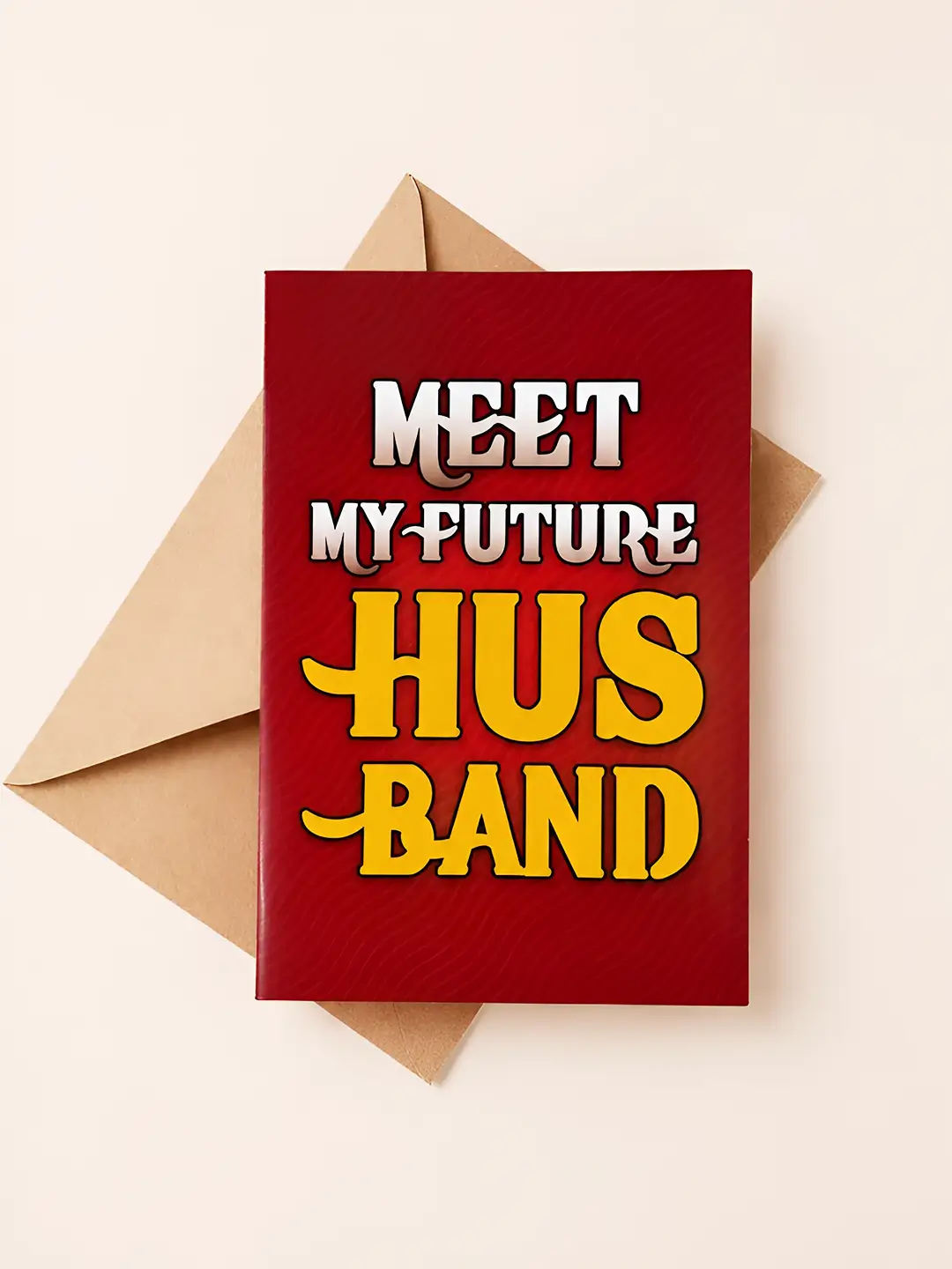 Meet My Future Husband Mirror Card open with romantic red design, Cute Isn’t He message and surprise mirror