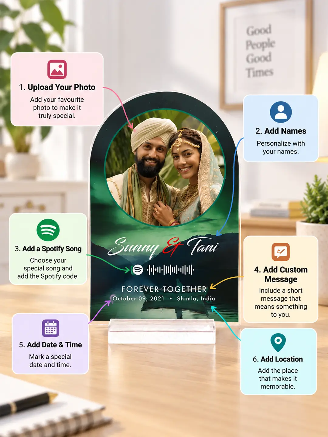 Midnight Aurora Acrylic Desk Stand – Personalized Photo & Spotify Song Gift