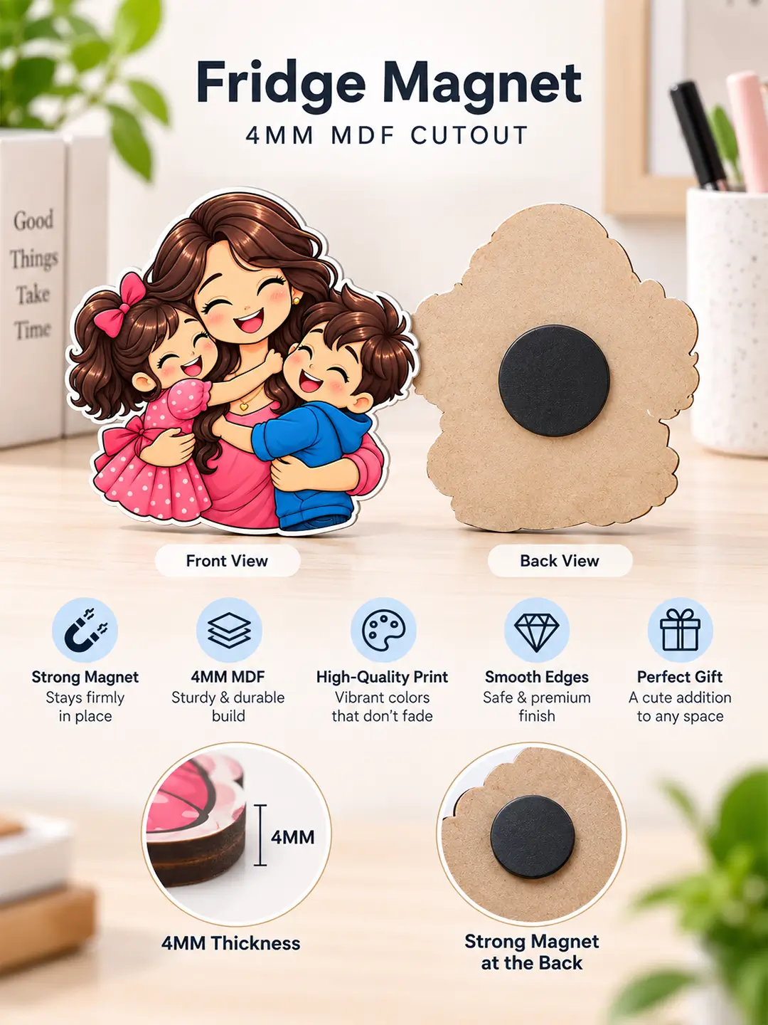 Mommy Love Fridge Magnet – 4mm MDF Mother & Children Gift Magnet