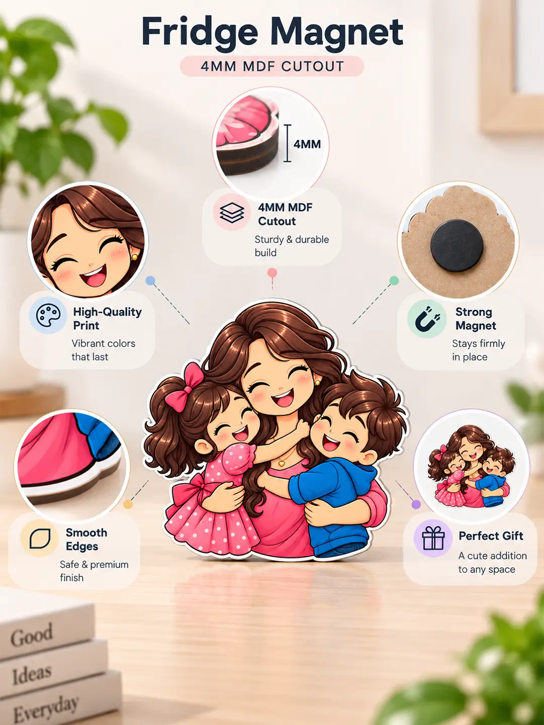 Mommy Love Fridge Magnet – 4mm MDF Mother & Children Gift Magnet