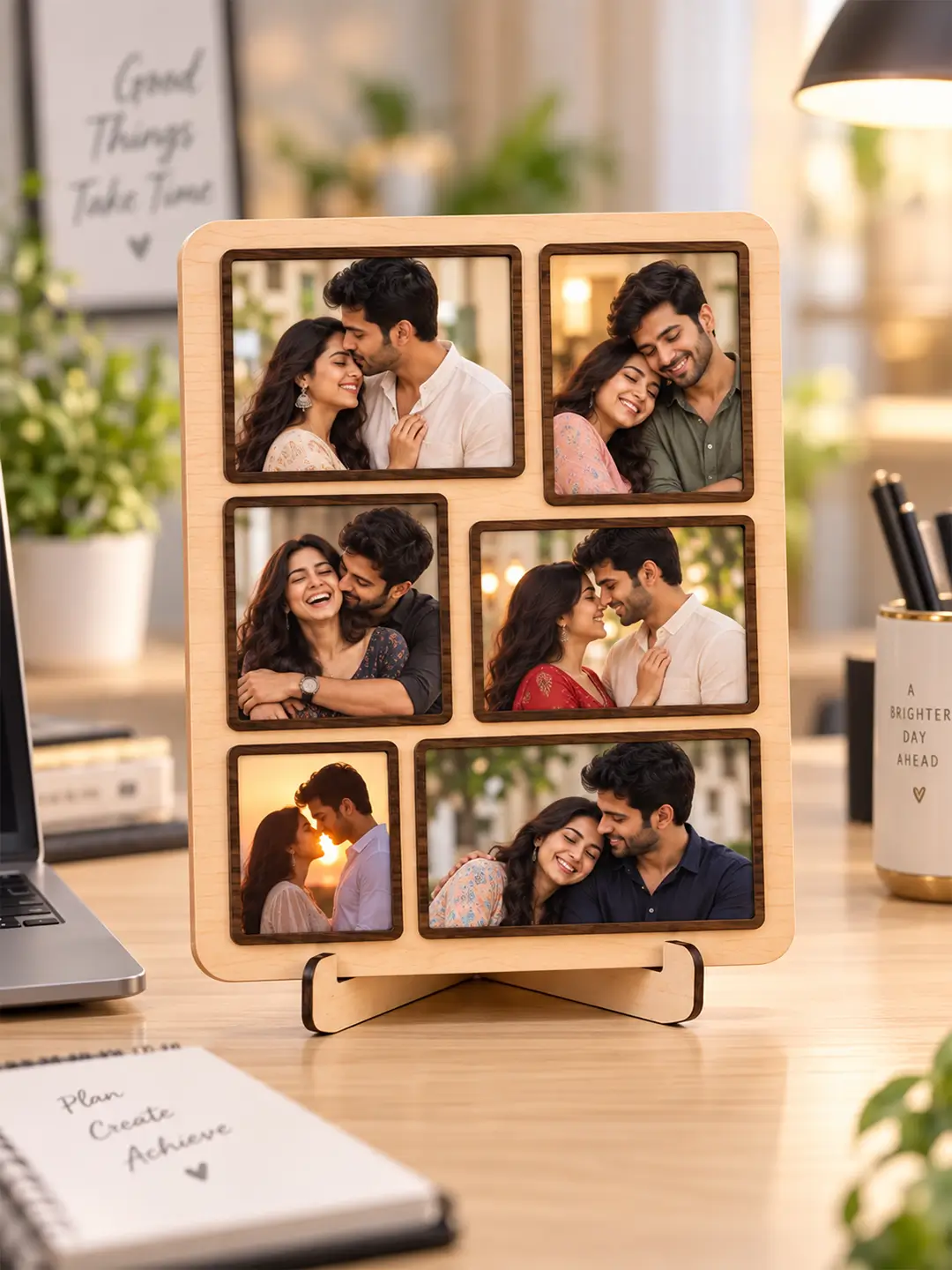 Monaco wooden desk photo frame displaying 6 photos with stand