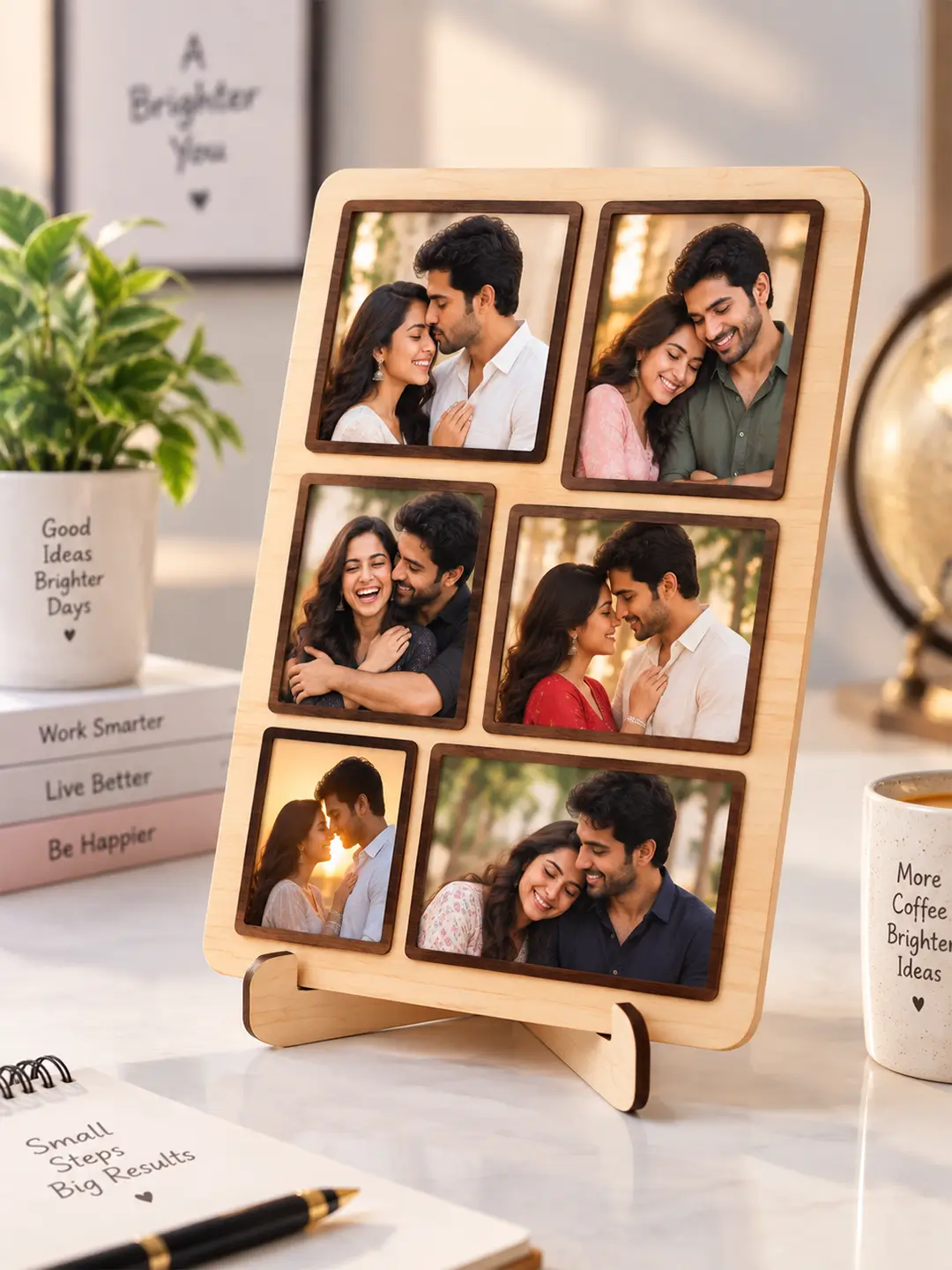 Monaco Desk Photo Frame – Wooden 6 Photo Collage Frame with Stand