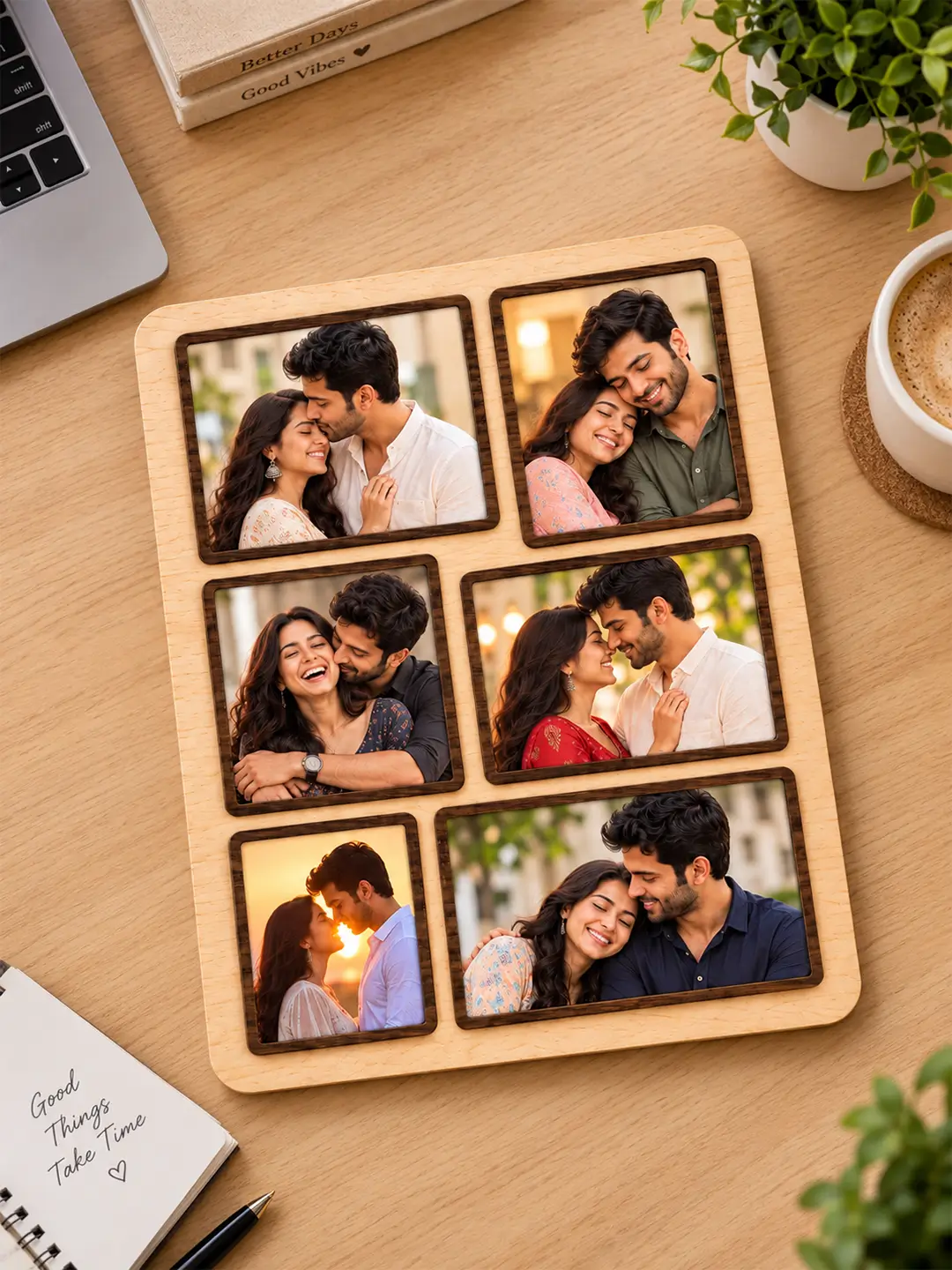 Monaco Desk Photo Frame – Wooden 6 Photo Collage Frame with Stand