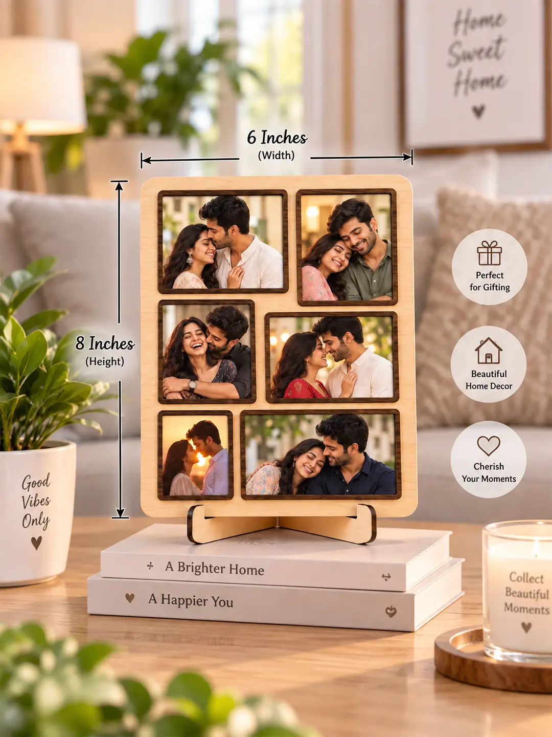 Monaco Desk Photo Frame – Wooden 6 Photo Collage Frame with Stand