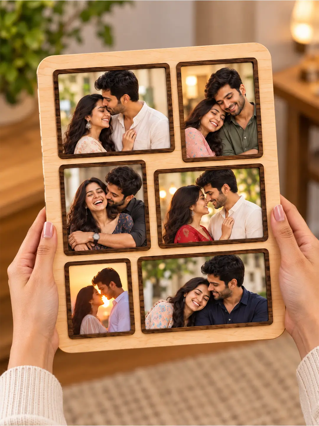 Monaco Desk Photo Frame – Wooden 6 Photo Collage Frame with Stand