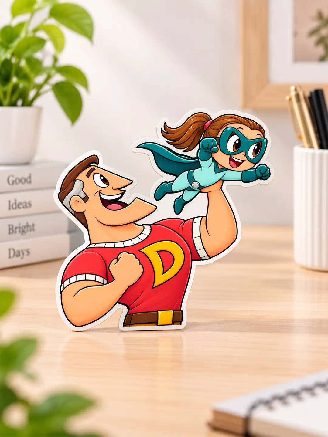 My Super Dad Fridge Magnet featuring a superhero dad and daughter design made from 4mm MDF wood