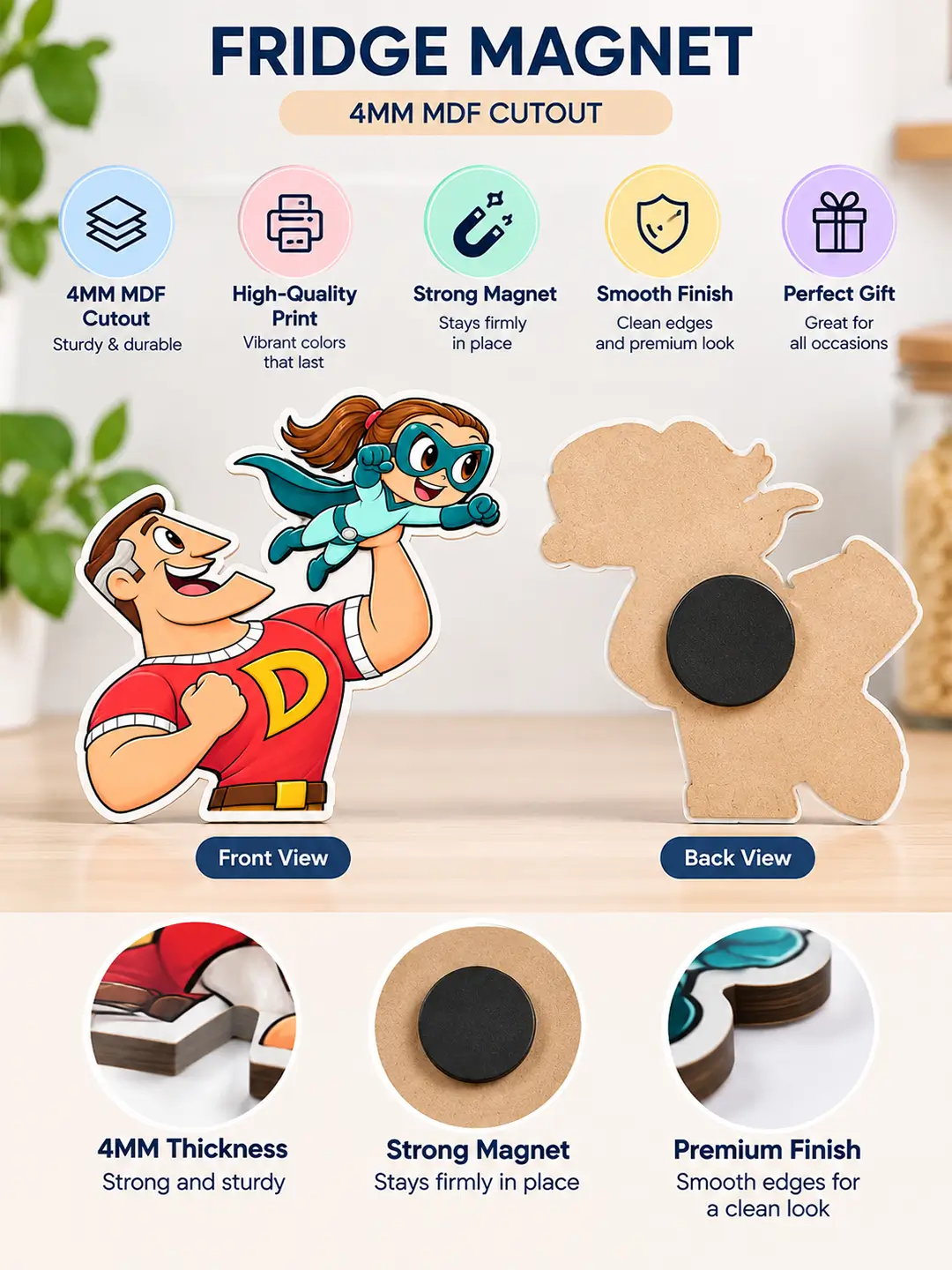 My Super Dad Fridge Magnet – 4mm MDF Wooden Superhero Dad Magnet with Strong Back Magnet