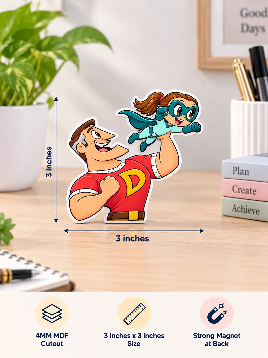My Super Dad Fridge Magnet – 4mm MDF Wooden Superhero Dad Magnet with Strong Back Magnet