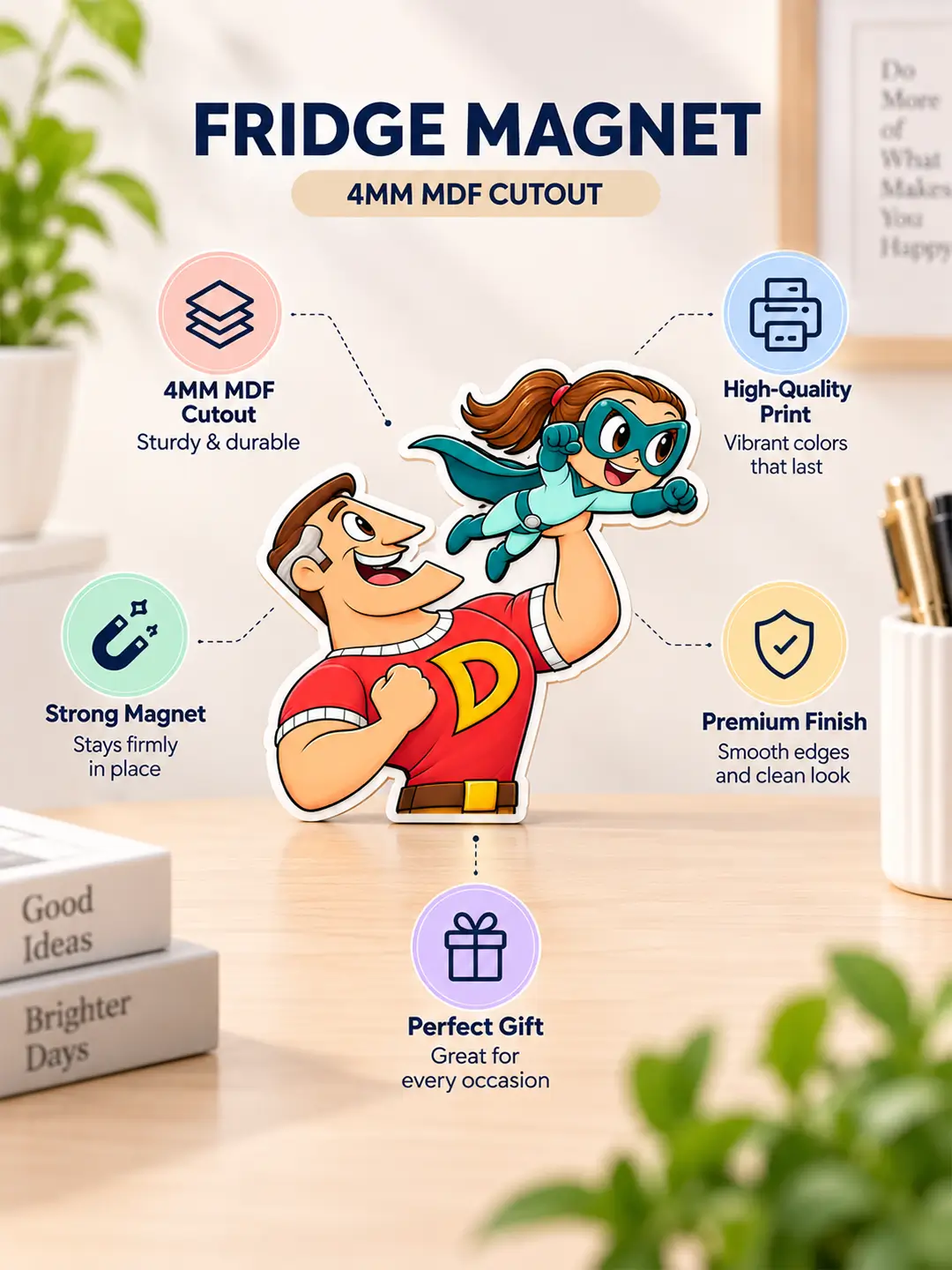 My Super Dad Fridge Magnet – 4mm MDF Wooden Superhero Dad Magnet with Strong Back Magnet