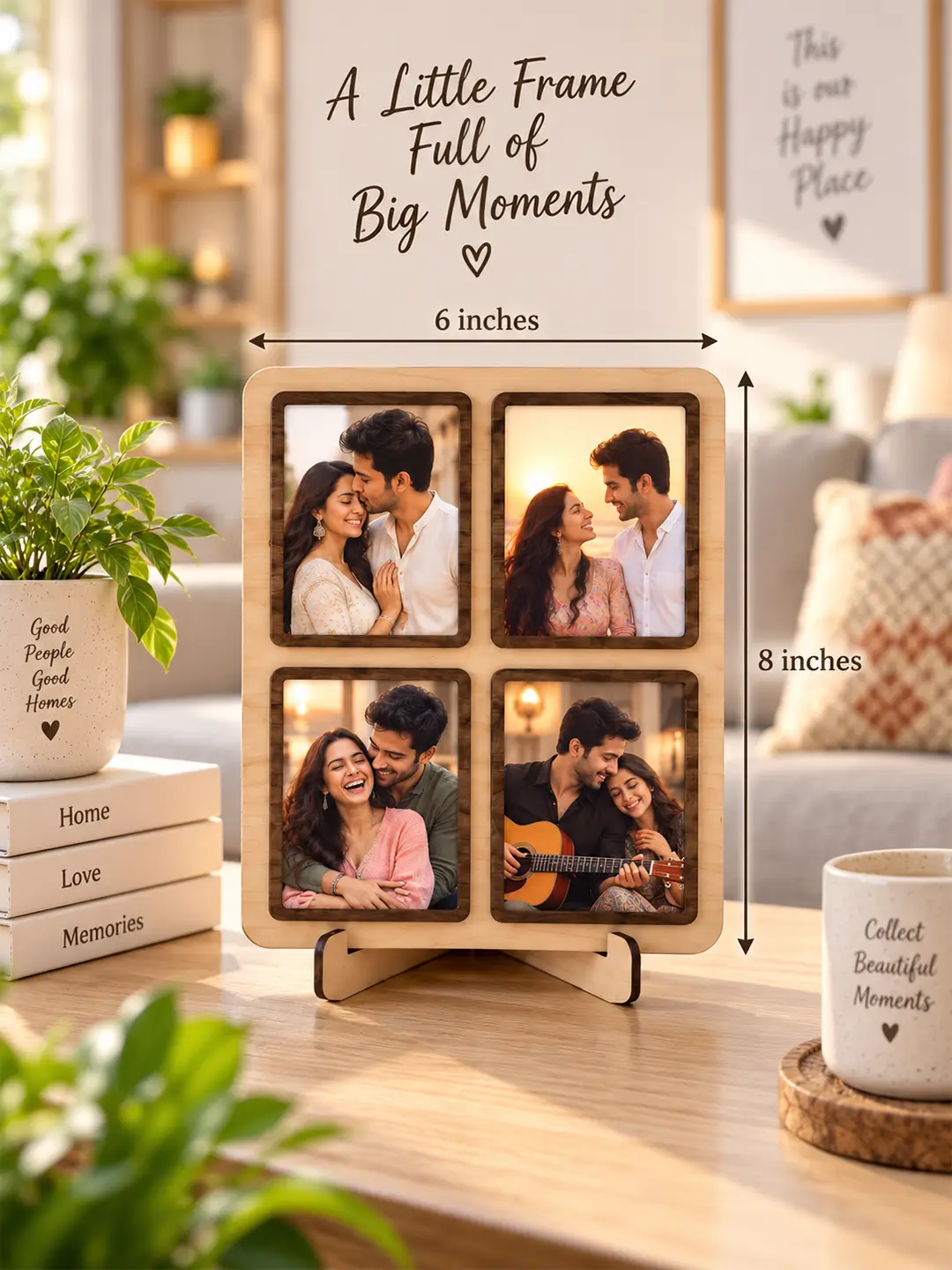 Nightangle Desk Photo Frame – Wooden 4 Photo Display Stand for Home & Office