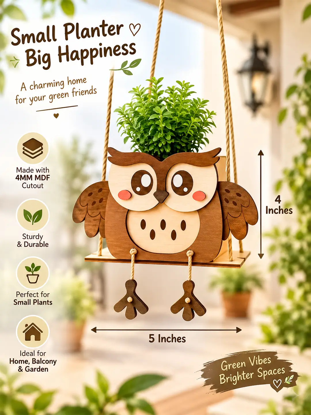DIY Owl Swinger Planter for Kids – 4MM MDF Wooden Painting & Craft Kit | Ages 6–10 | Birthday Return Gift