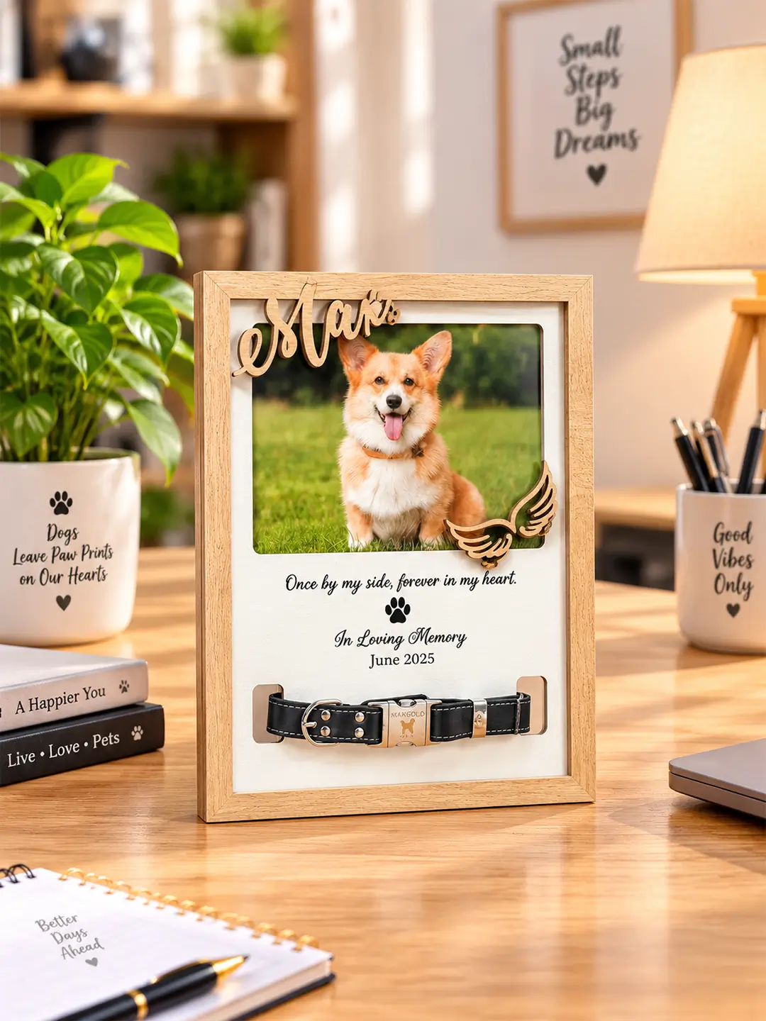 Pet Memory Desk Photo Frame – Wooden 1 Photo Dog Memorial Frame with Stand
