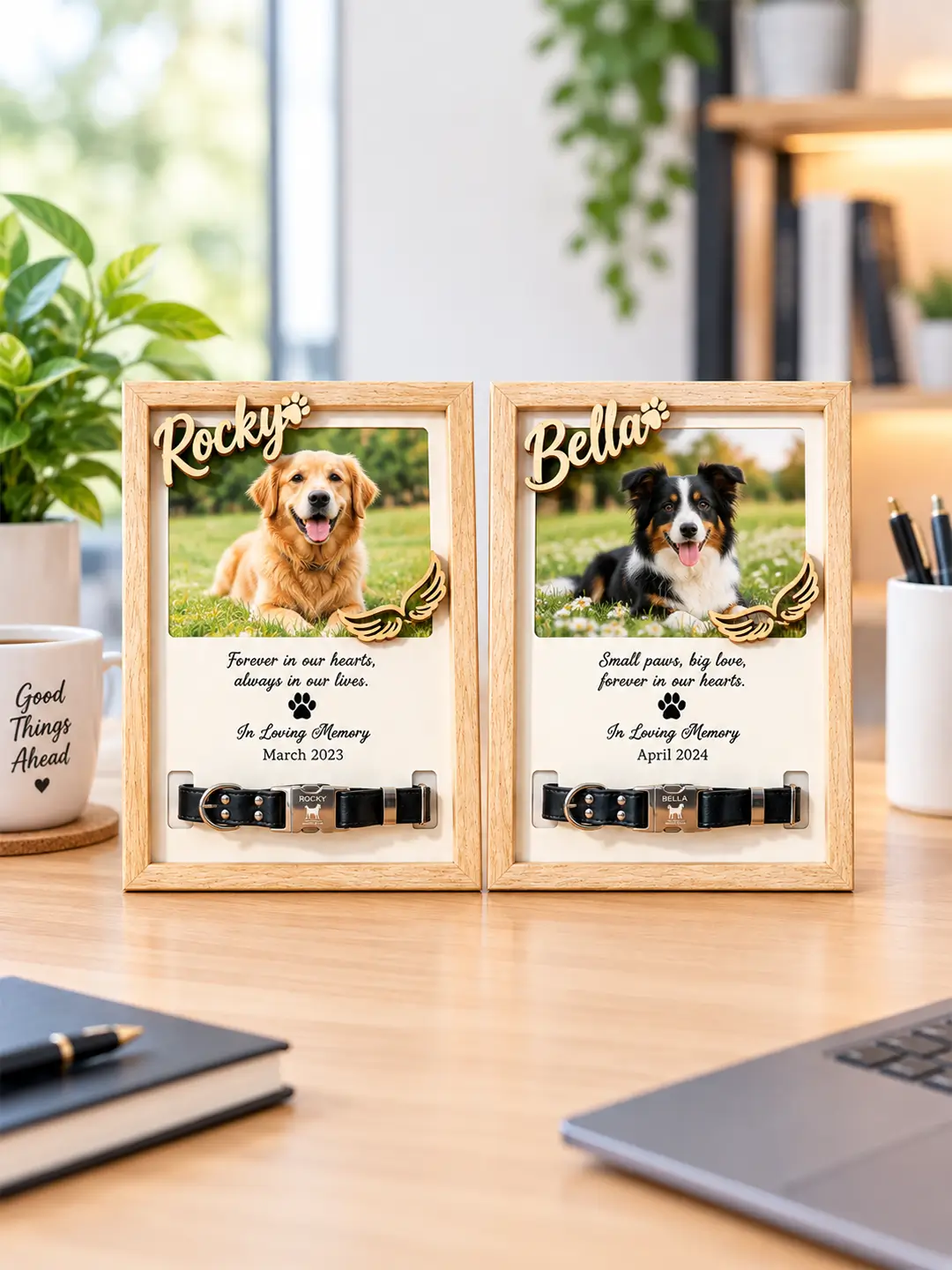 Pet Memory Desk Photo Frame – Wooden 1 Photo Dog Memorial Frame with Stand
