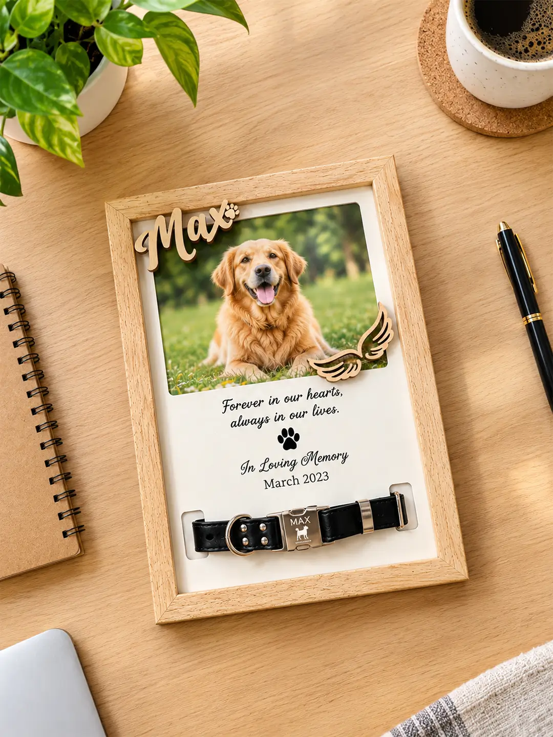 Pet Memory Desk Photo Frame – Wooden 1 Photo Dog Memorial Frame with Stand