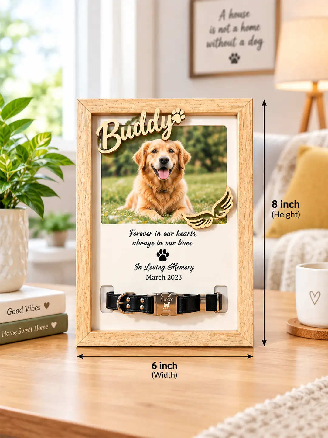 Pet Memory Desk Photo Frame – Wooden 1 Photo Dog Memorial Frame with Stand