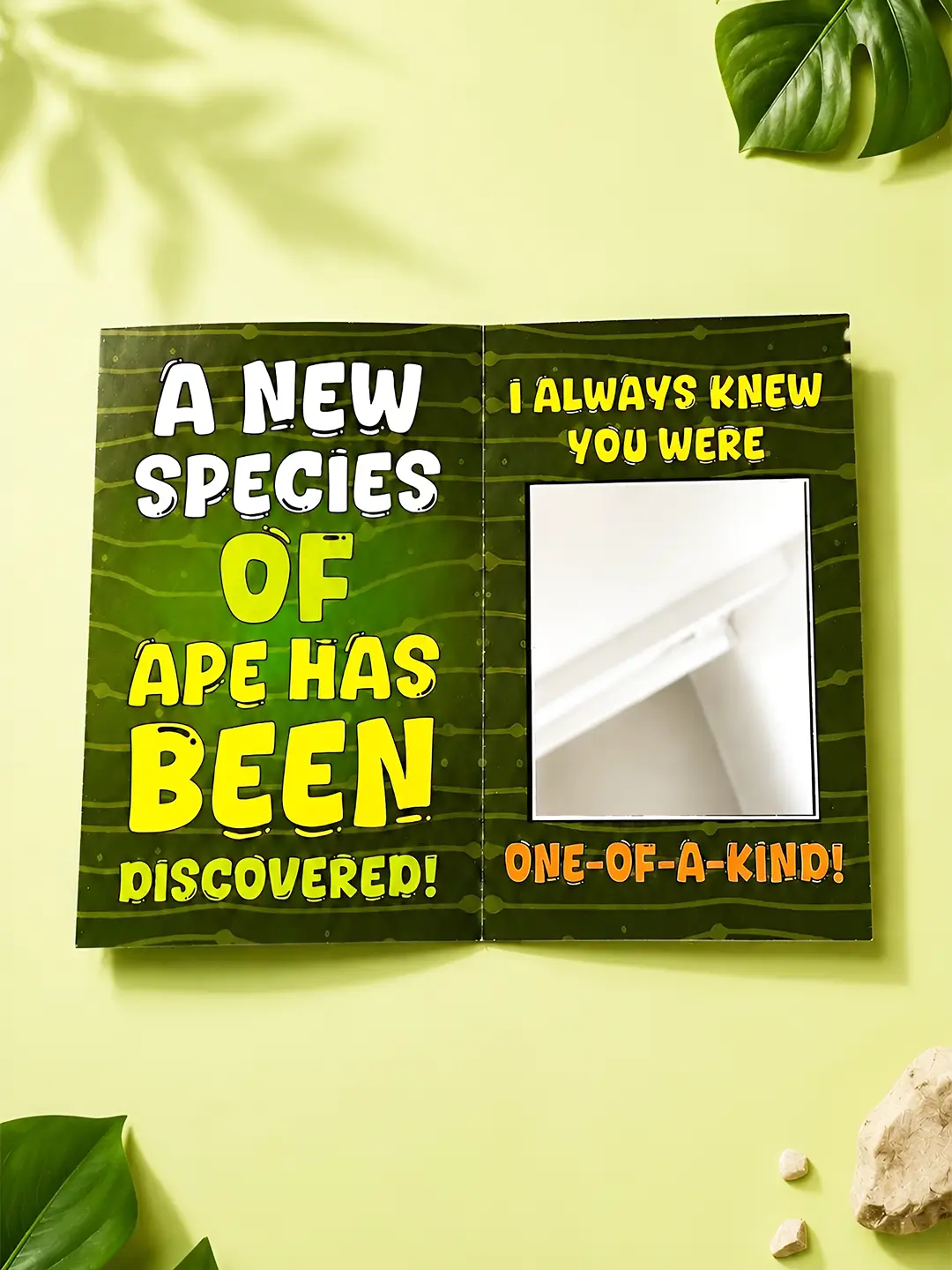 Prank Mirror Card – Funny “A New Species of Ape Has Been Discovered” Mirror Greeting Card