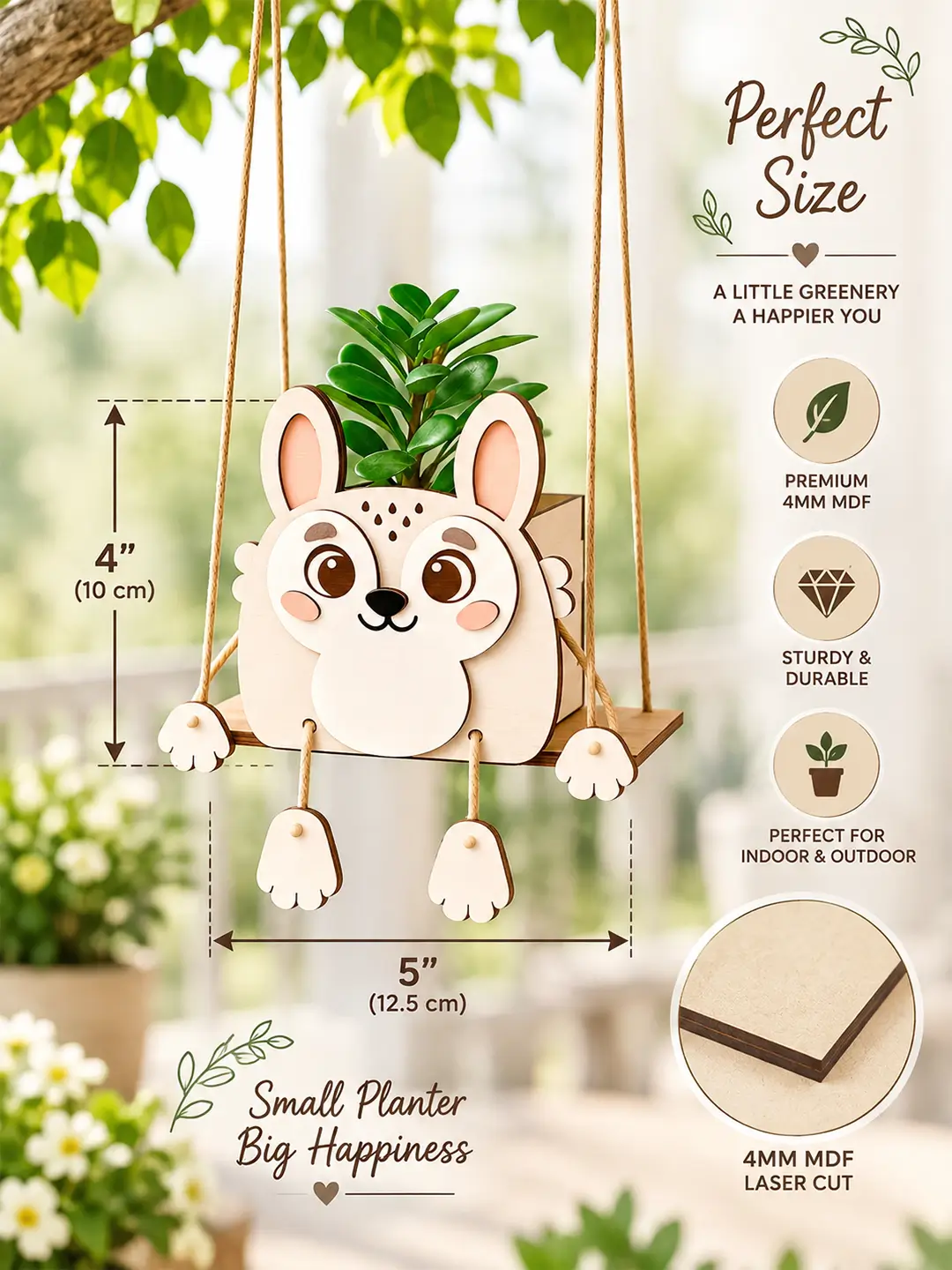 DIY Rabbit Swinger Planter for Kids – 4MM MDF Wooden Painting & Craft Kit | Ages 6–10 | Birthday Return Gift